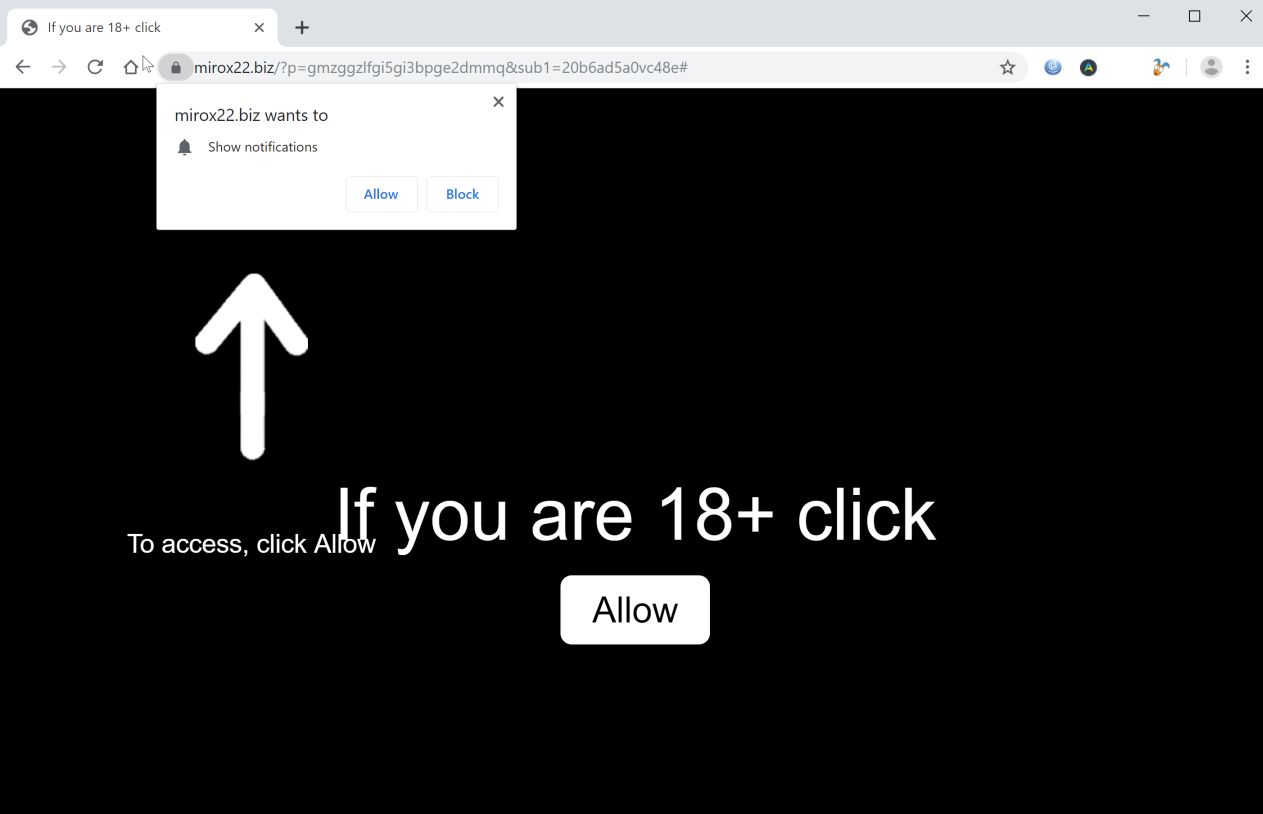 Image: Chrome browser is redirected to Mirox22.biz