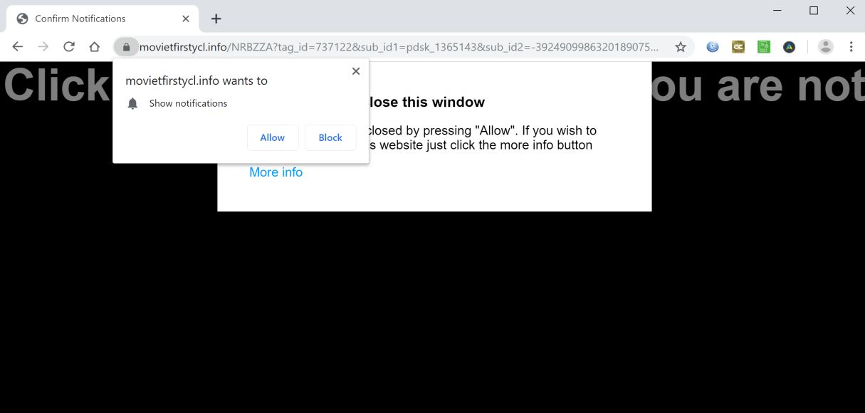 Image: Chrome browser is redirected to Movietfirstycl.info