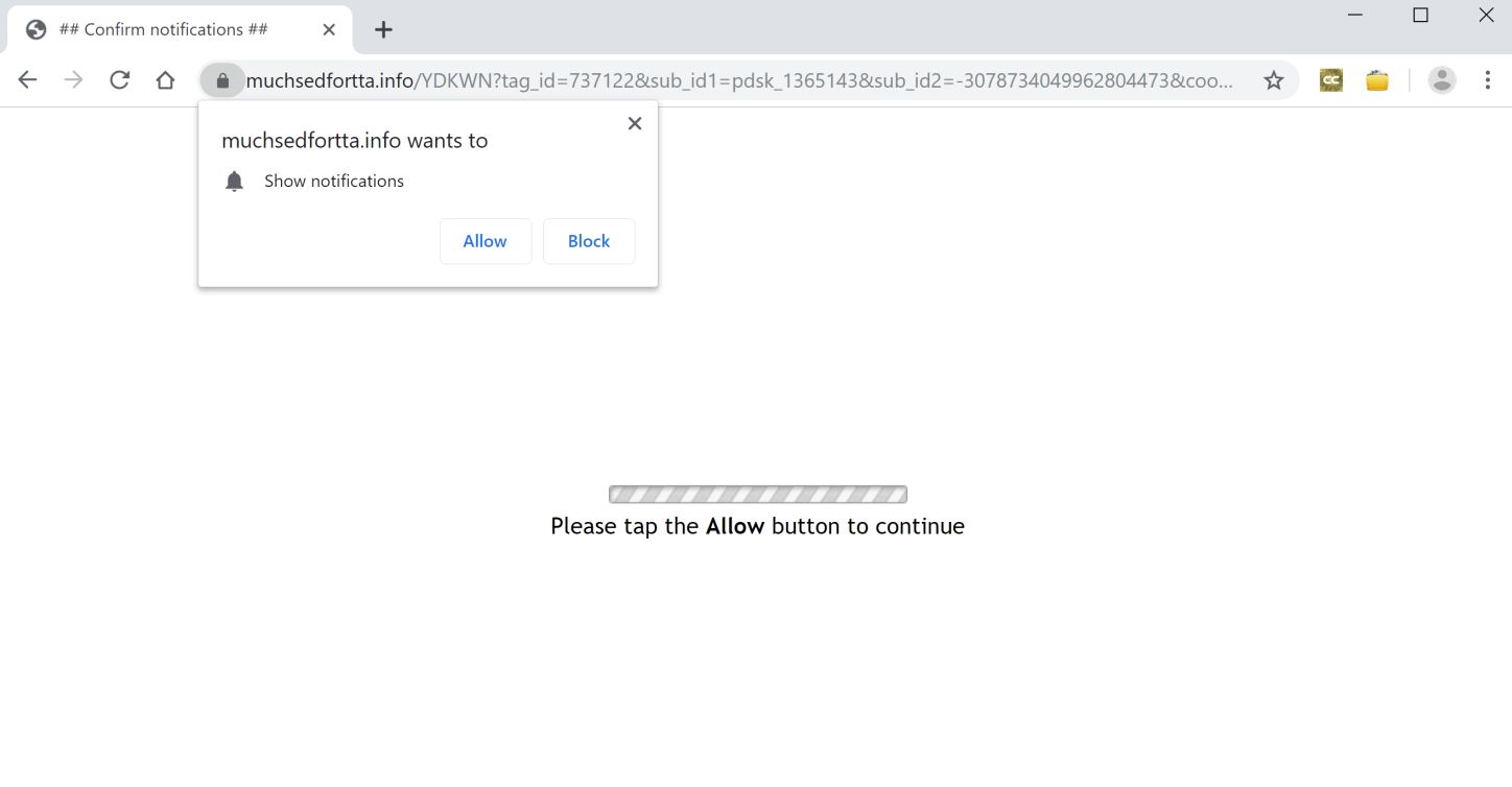 Image: Chrome browser is redirected to Muchsedfortta.info