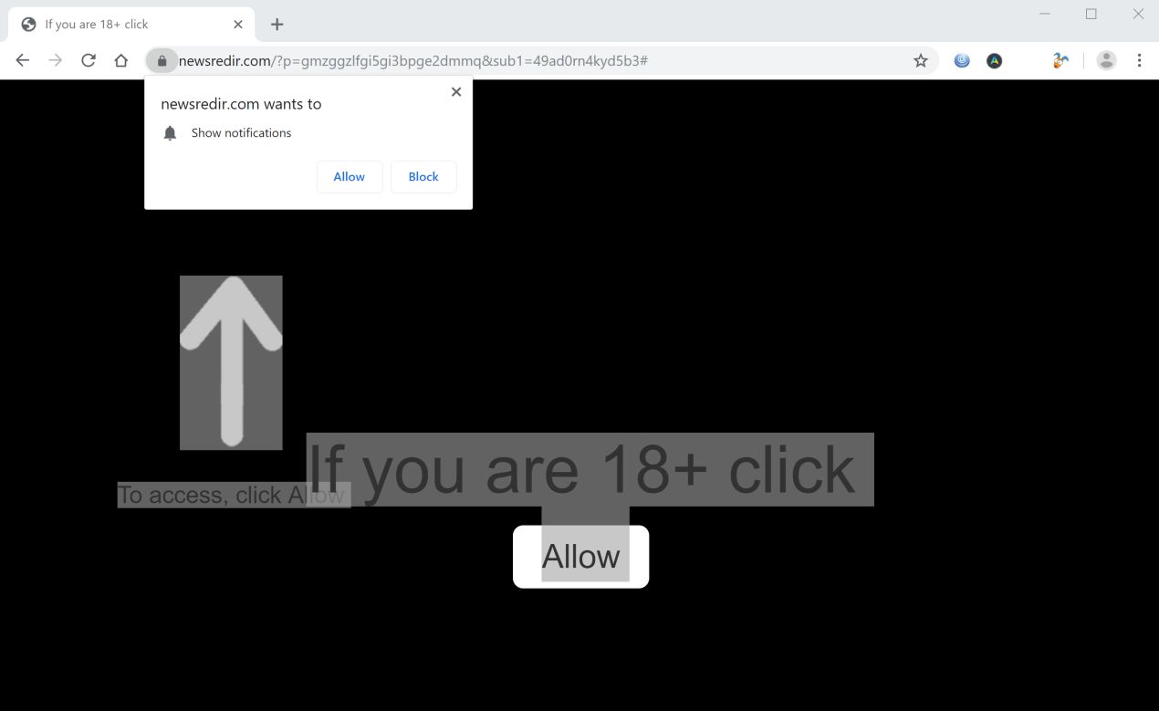 Image: Chrome browser is redirected to Newsredir.com