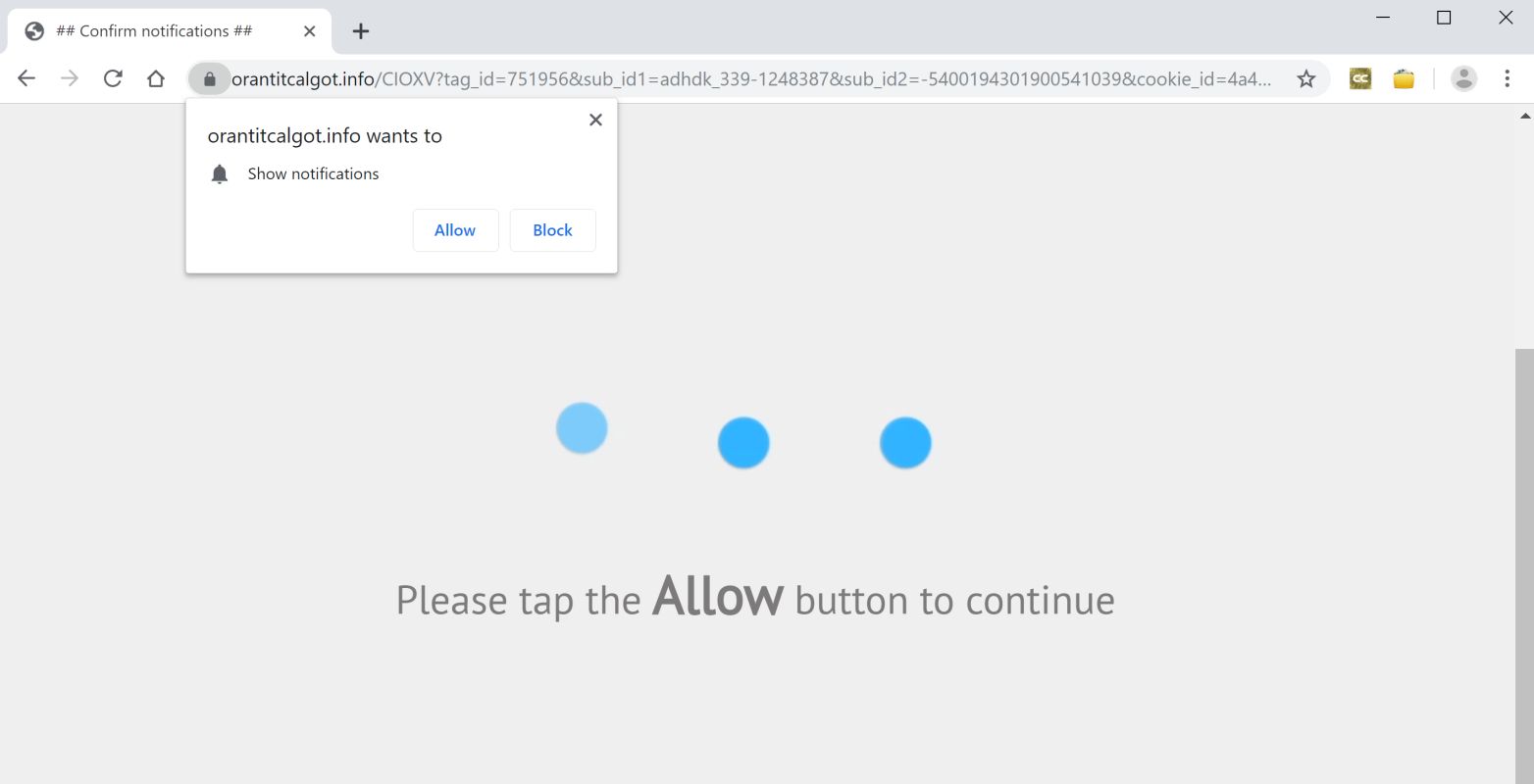 Image: Chrome browser is redirected to Orantitcalgot.info