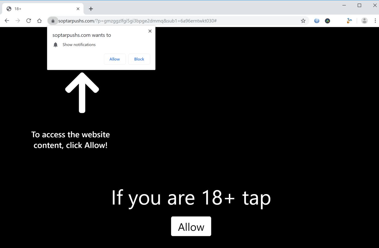 Image: Chrome browser is redirected to Soptarpushs.com