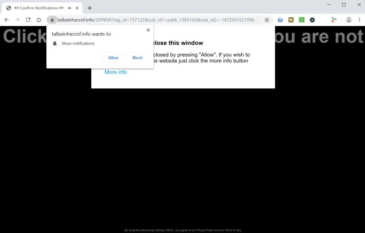 Image: Chrome browser is redirected to Talbeinhecrof.info