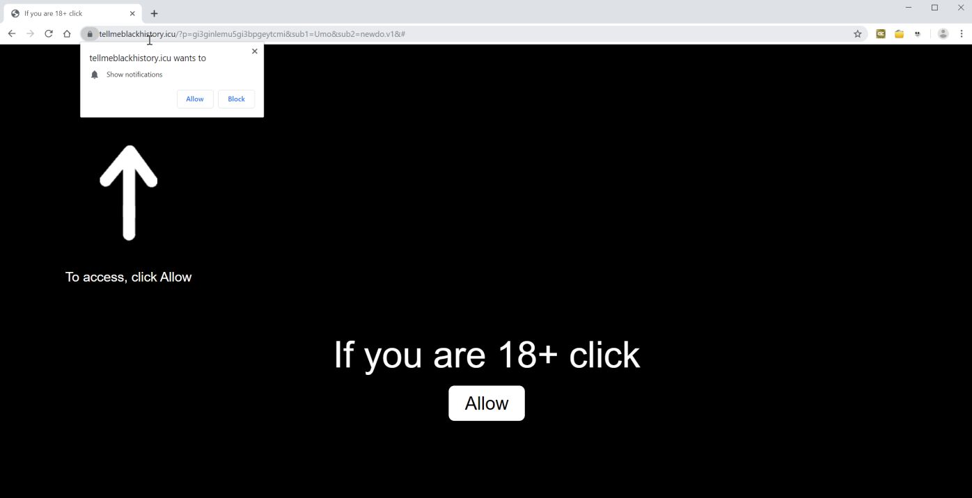 Image: Chrome browser is redirected to Tellmeblackhistory.icu