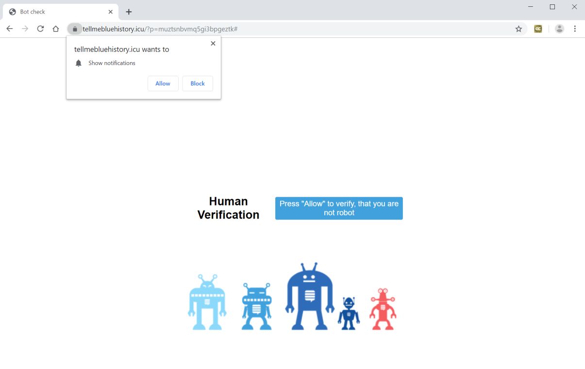 Image: Chrome browser is redirected to Tellmebluehistory.icu