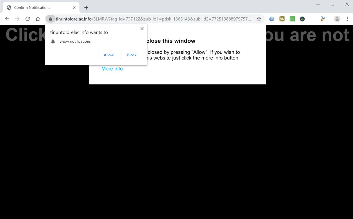 Image: Chrome browser is redirected to Tinuntoldrelac.info