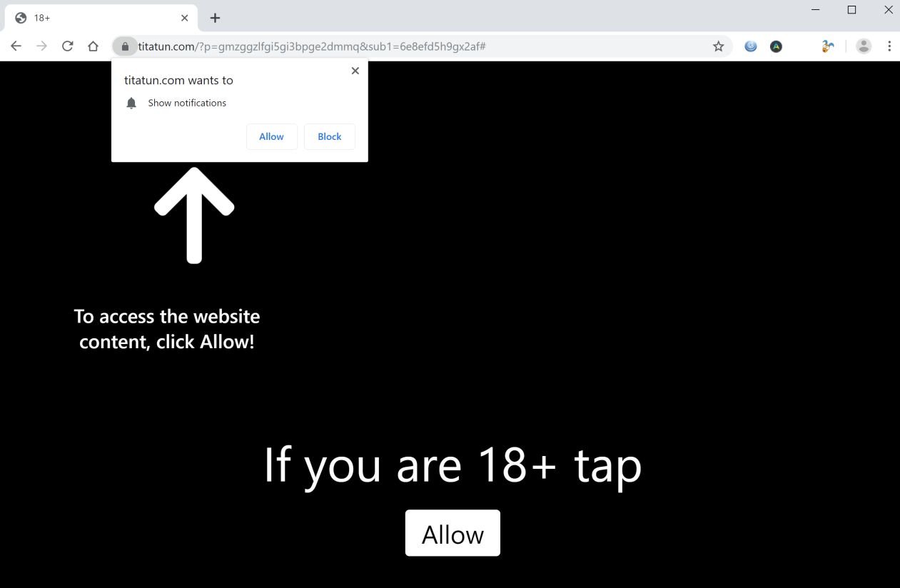 Image: Chrome browser is redirected to Titatun.com