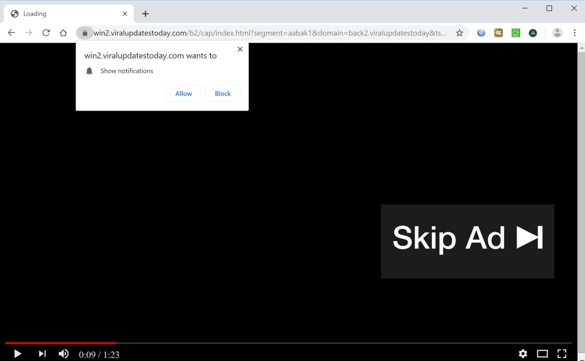 Image: Chrome browser is redirected to Viralupdatestoday.com