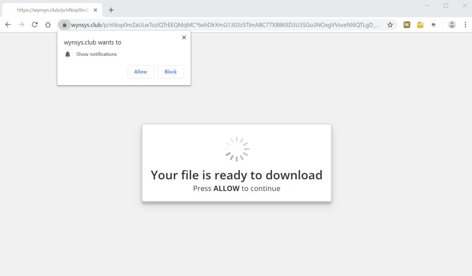 Image: Chrome browser is redirected to Wynsys.club