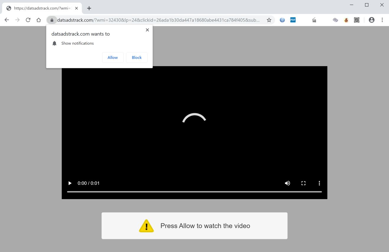 Image: Chrome browser is redirected to Datsadstrack.com