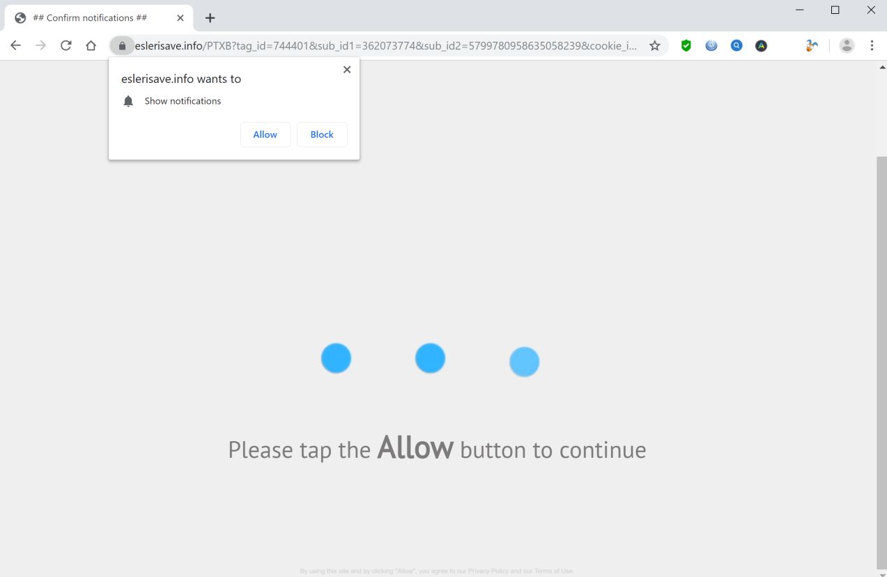 Image: Chrome browser is redirected to Eslerisave.info