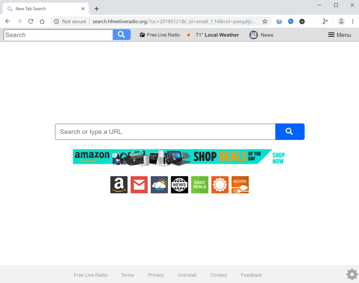 Image: Google Chrome is redirected to Free Live Radio New Tab