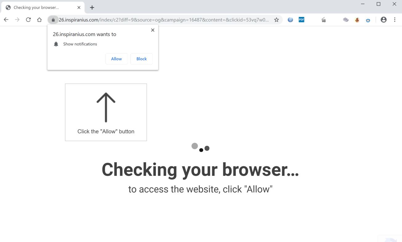 Image: Chrome browser is redirected to Inspiranius.com