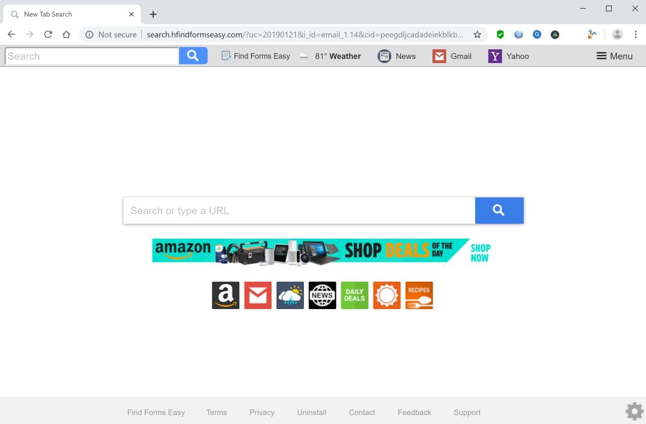 Image: Chrome browser is redirected to search.hfindformseasy.com