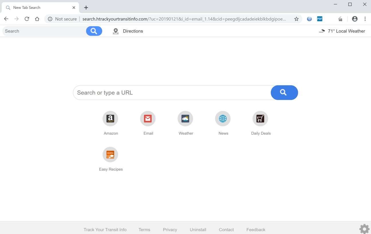 Image: Google Chrome is redirected to Track Your Transit Info New Tab