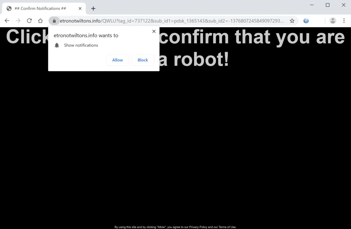Image: Chrome browser is redirected to Etronotwiltons.info