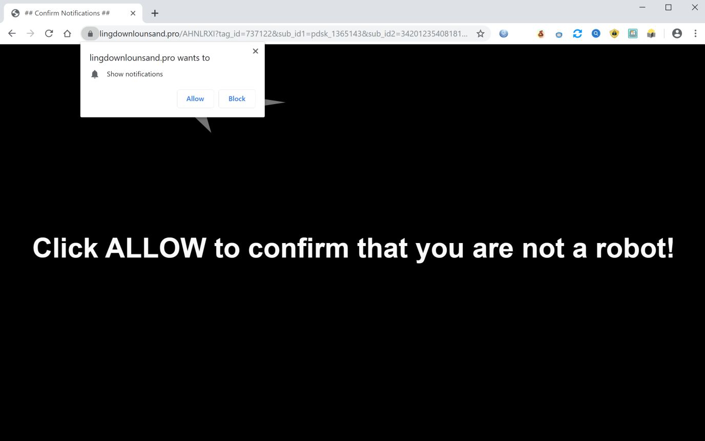 Image: Chrome browser is redirected to Lingdownlounsand.pro