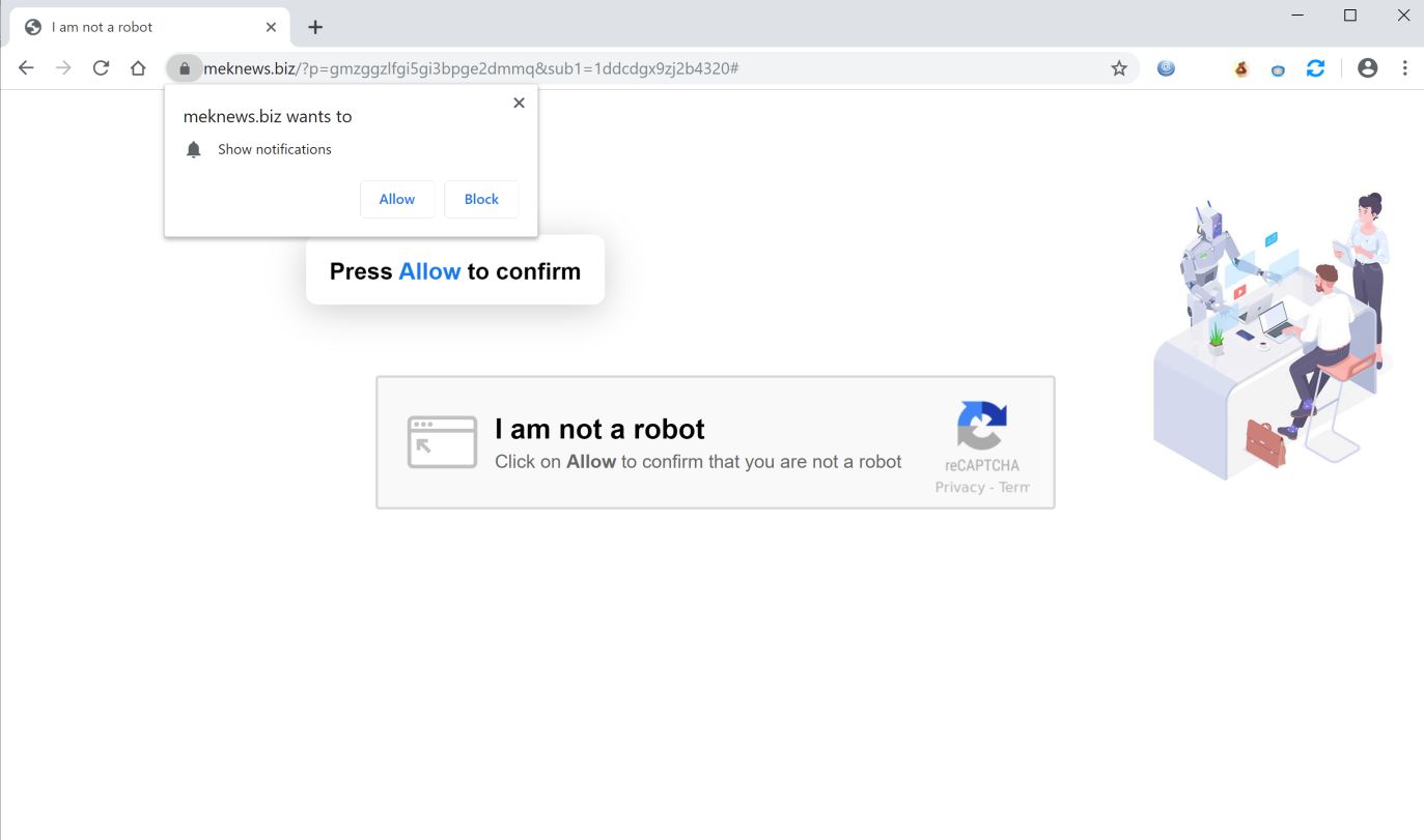 Image: Chrome browser is redirected to Meknews.biz