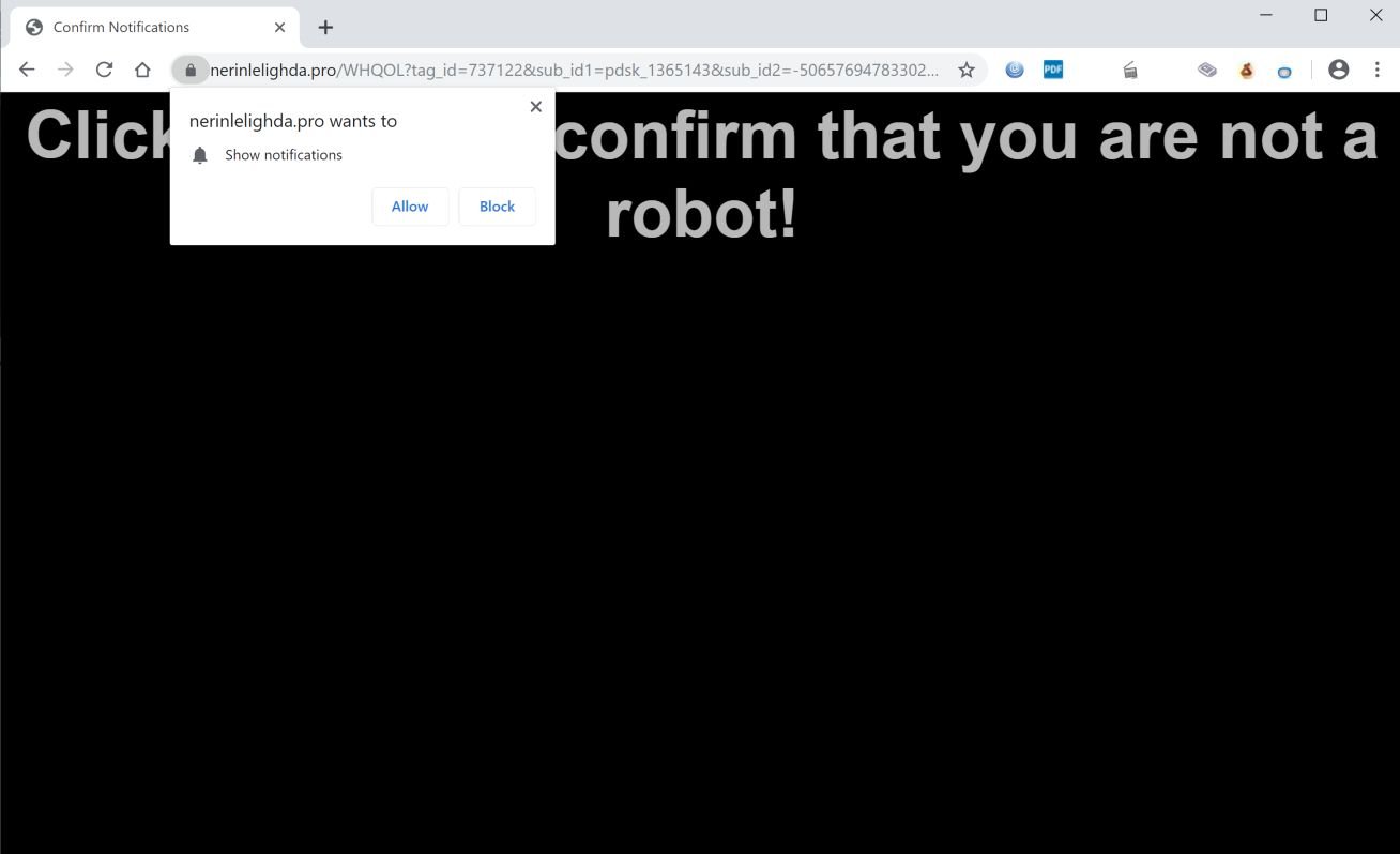 Image: Chrome browser is redirected to Nerinlelighda.pro