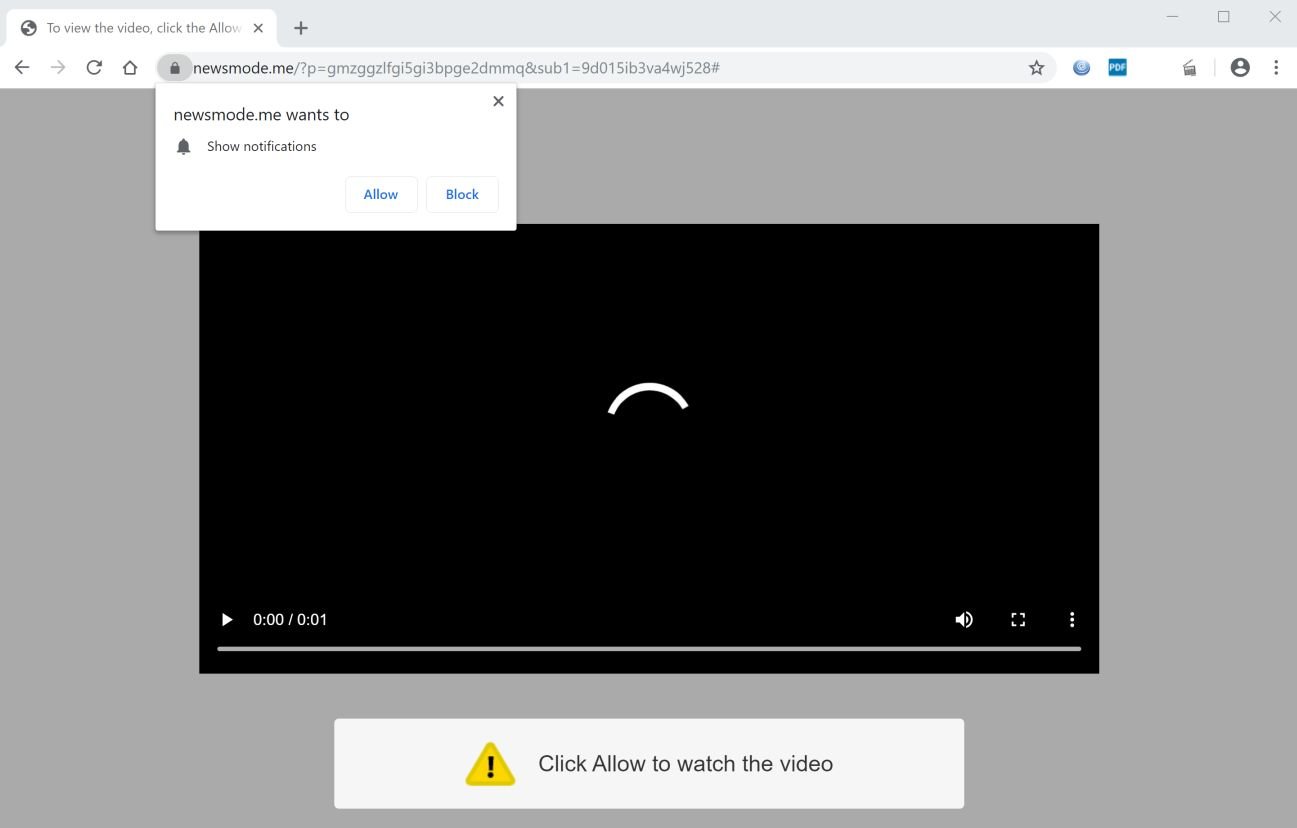 Image: Chrome browser is redirected to Newsmode.me