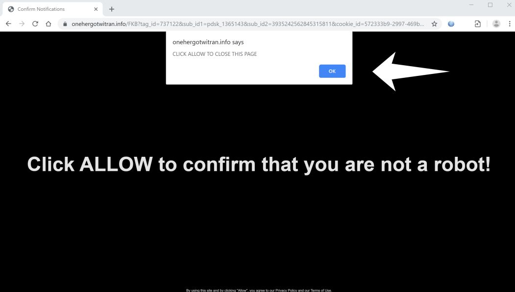 Image: Chrome browser is redirected to Onehergotwitran.info