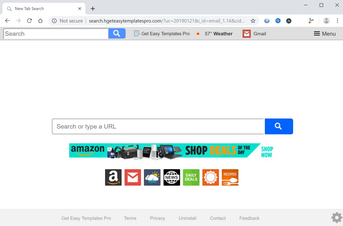 Image: Chrome browser is redirected to search.hgeteasytemplatespro.com