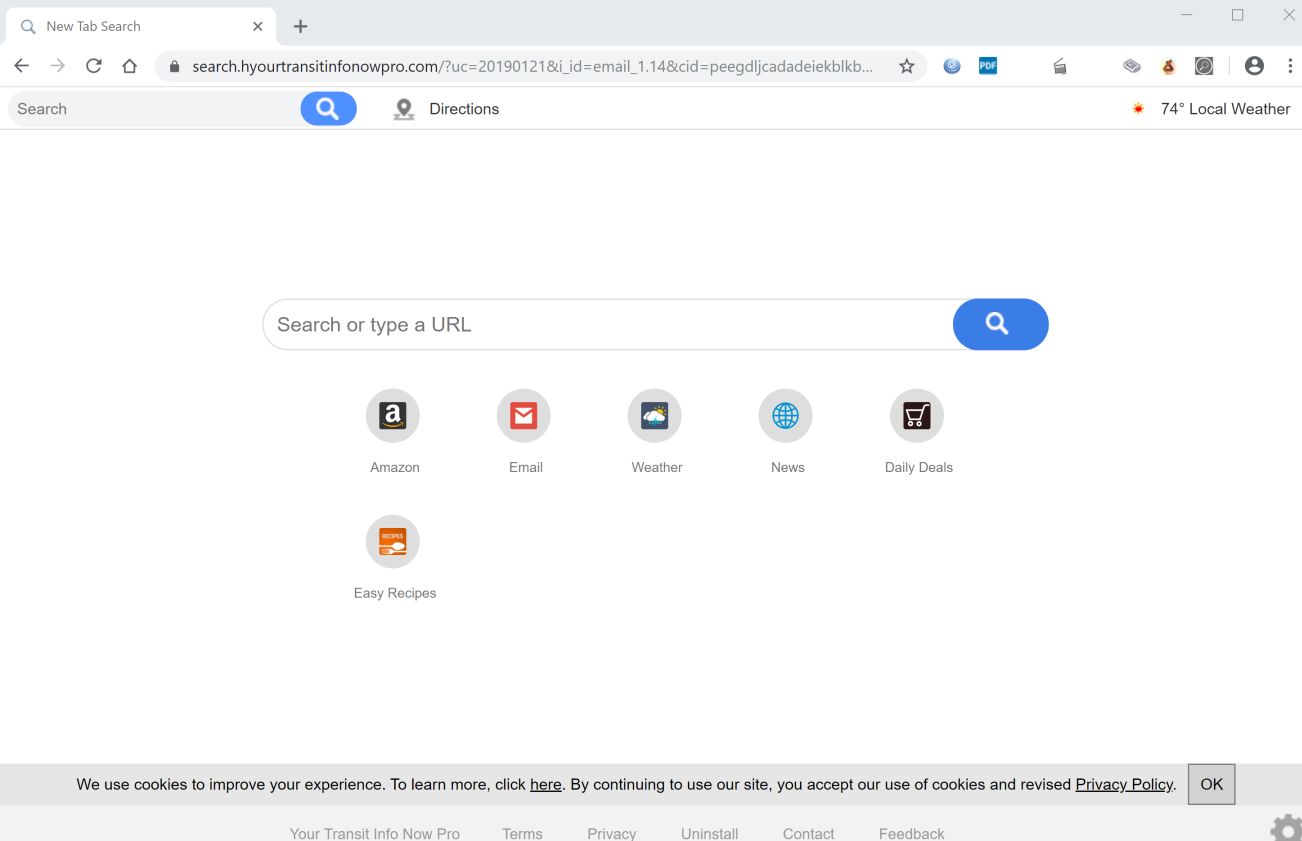 Image: Chrome browser is redirected to search.hyourtransitinfonowpro.com