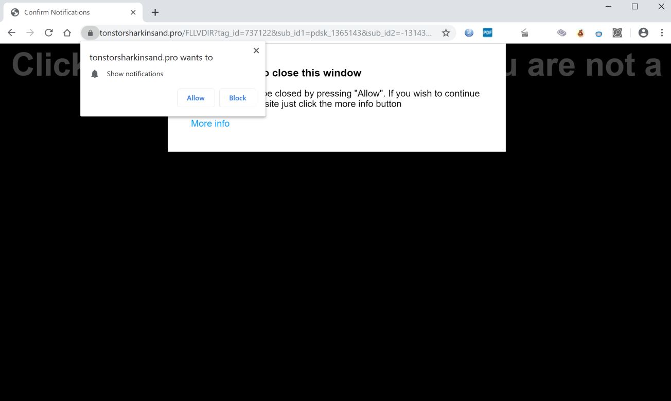 Image: Chrome browser is redirected to Tonstorsharkinsand.pro