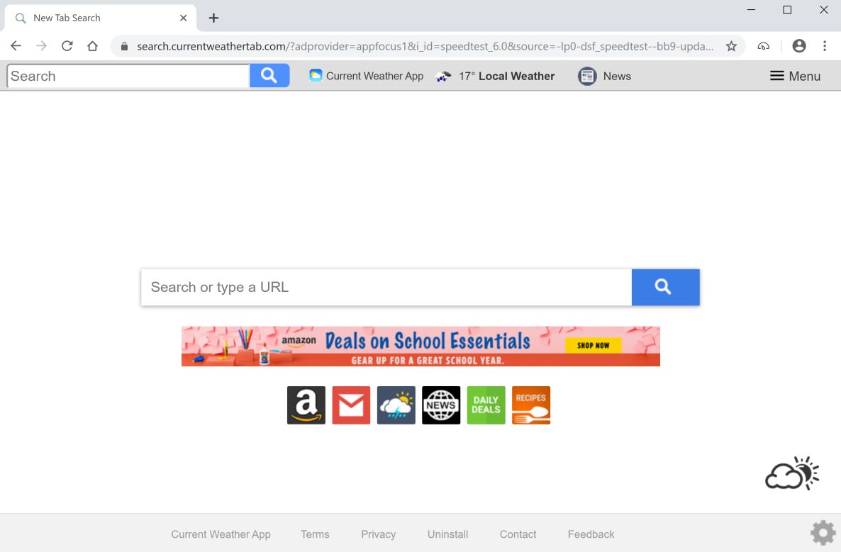 Image Google Chrome is redirected to Current Weather App New Tab