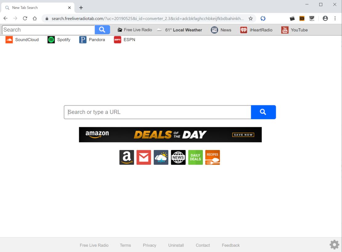 Image: Chrome browser is redirected to search.freeliveradiotab.com