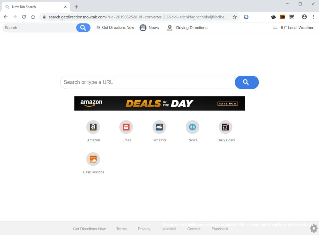 Image: Chrome browser is redirected to Get Directions Now Search