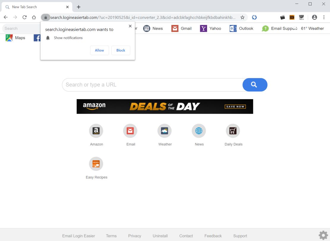 Image: Chrome browser is redirected to search.logineasiertab.com
