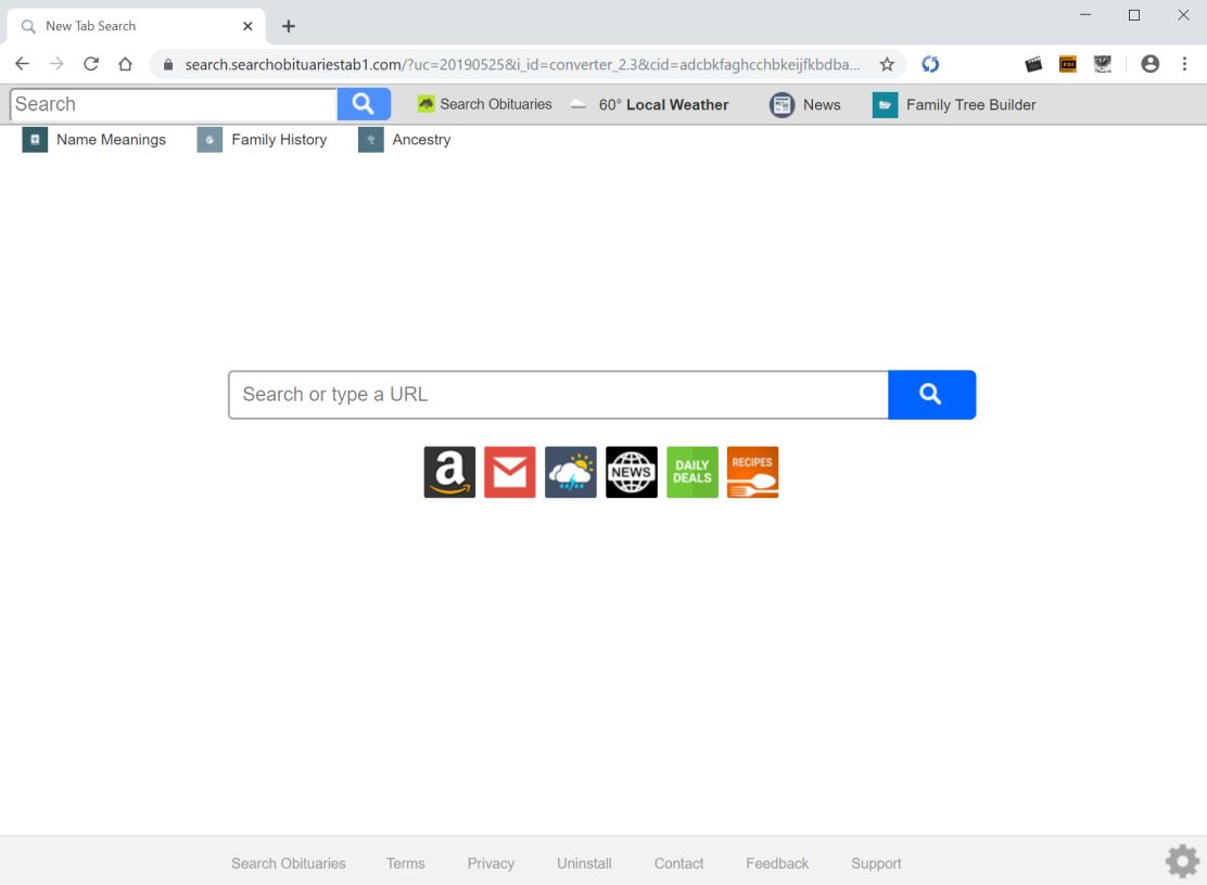 Image: Chrome browser is redirected to search.searchobituariestab1.com