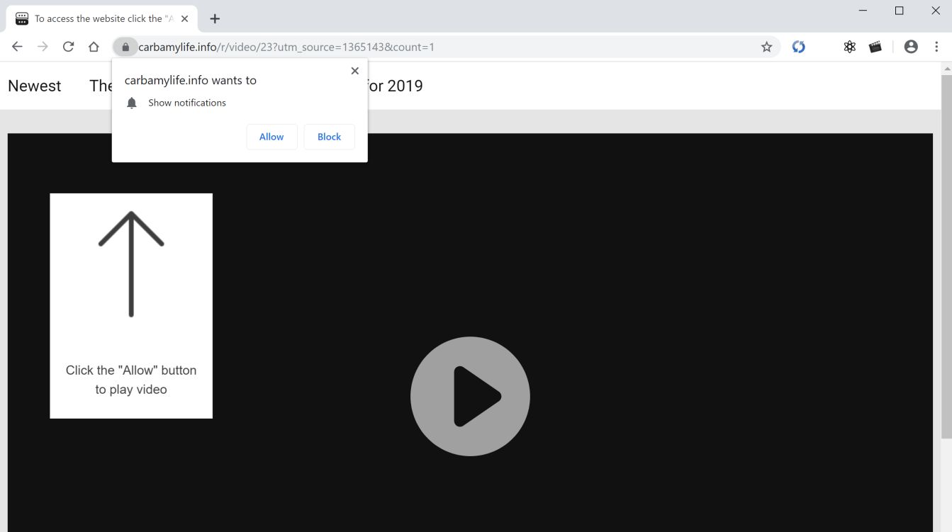 Image: Chrome browser is redirected to Carbamylife.info