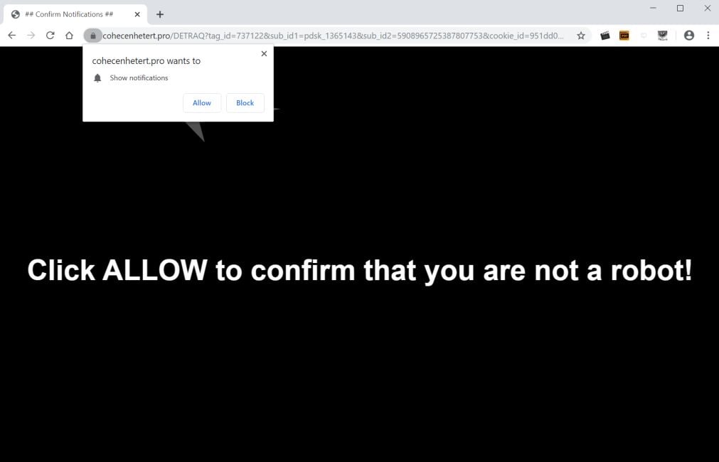 Image: Chrome browser is redirected to Cohecenhetert.pro