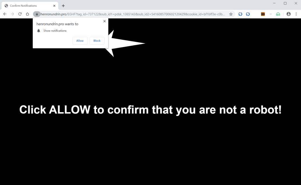 Image: Chrome browser is redirected to Henronundrin.pro