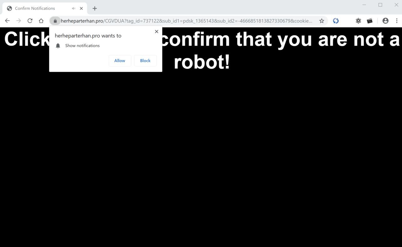Image: Chrome browser is redirected to Herheparterhan.pro