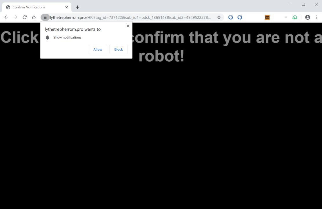 Image: Chrome browser is redirected to Lythetrepherrom.pro