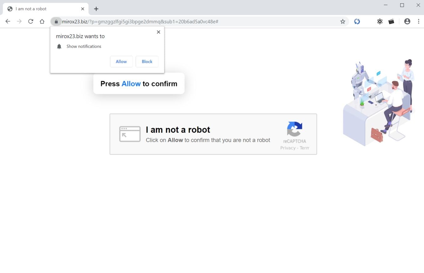 Image: Chrome browser is redirected to Mirox23.biz