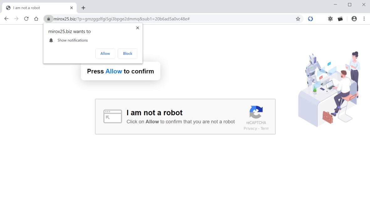 Image: Chrome browser is redirected to Mirox25.biz