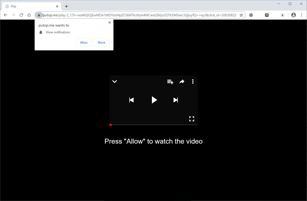 Image: Chrome browser is redirected to Putop.me