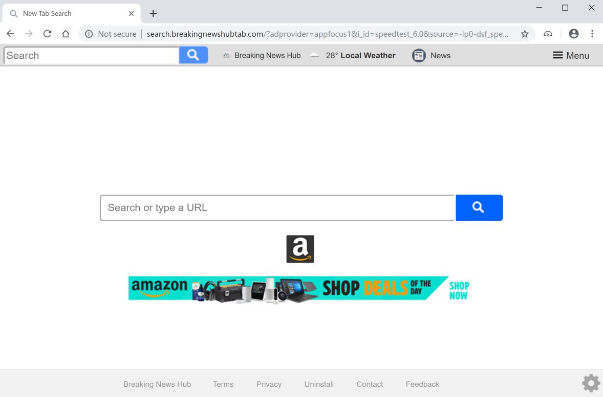 Image: Chrome browser is redirected to search.breakingnewshubtab.com