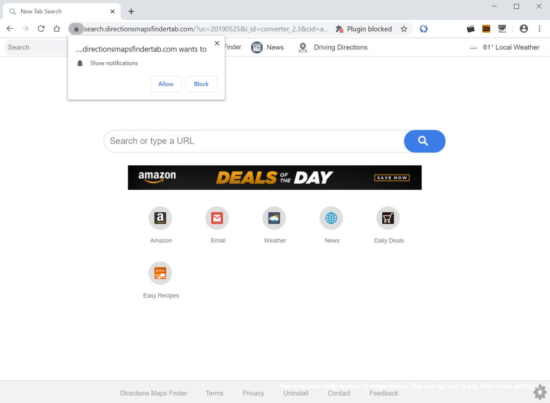 Image: Chrome browser is redirected to search.directionsmapsfindertab.com