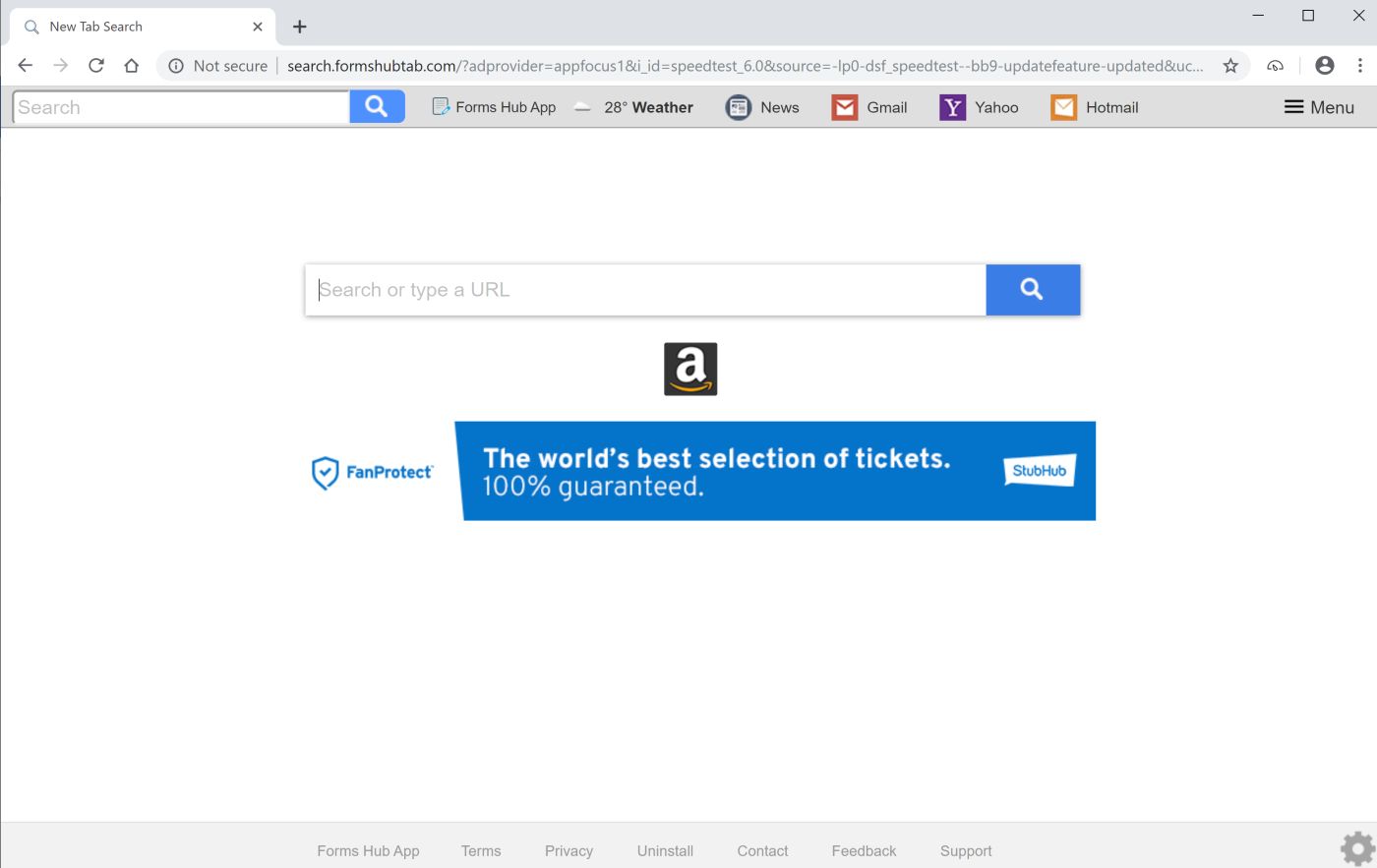 Image: Chrome browser is redirected to search.formshubtab.com