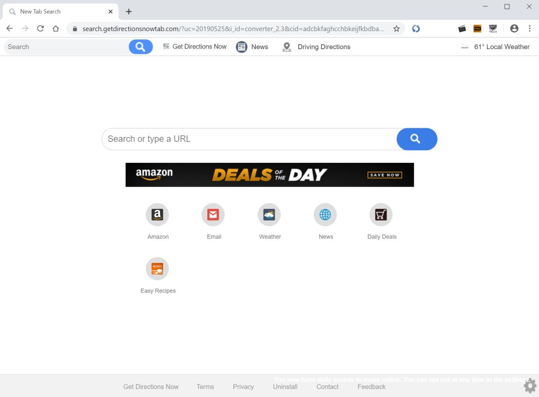 Image: Chrome browser is redirected to search.getdirectionsnowtab.com