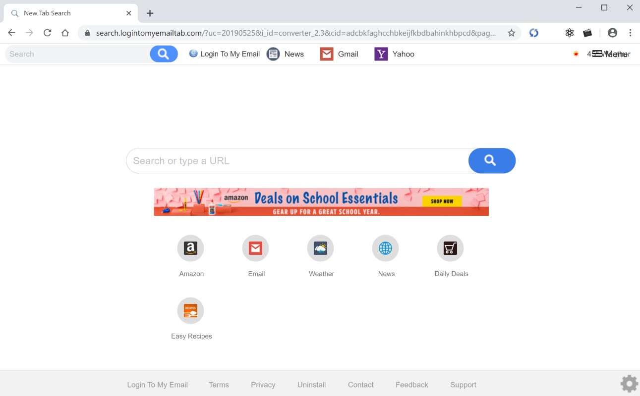 Image: Chrome browser is redirected to search.logintomyemailtab.com