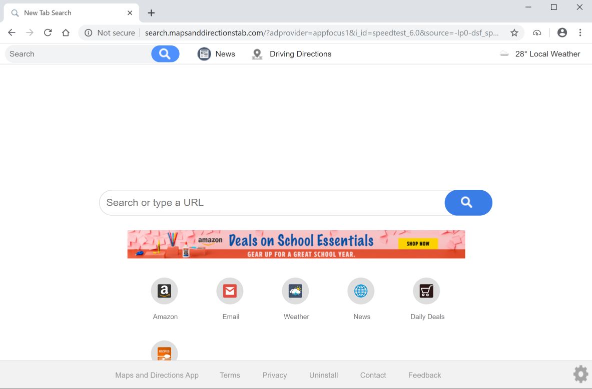 Image: Chrome browser is redirected to search.mapsanddirectionstab.com