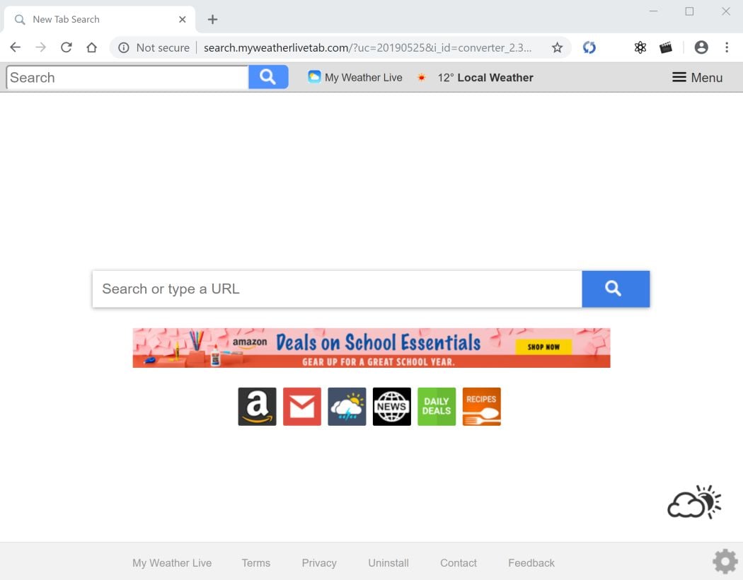 Image: Chrome browser is redirected to search.myweatherlivetab.com