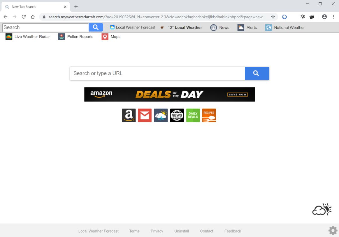 Image: Chrome browser is redirected to search.myweatherradartab.com