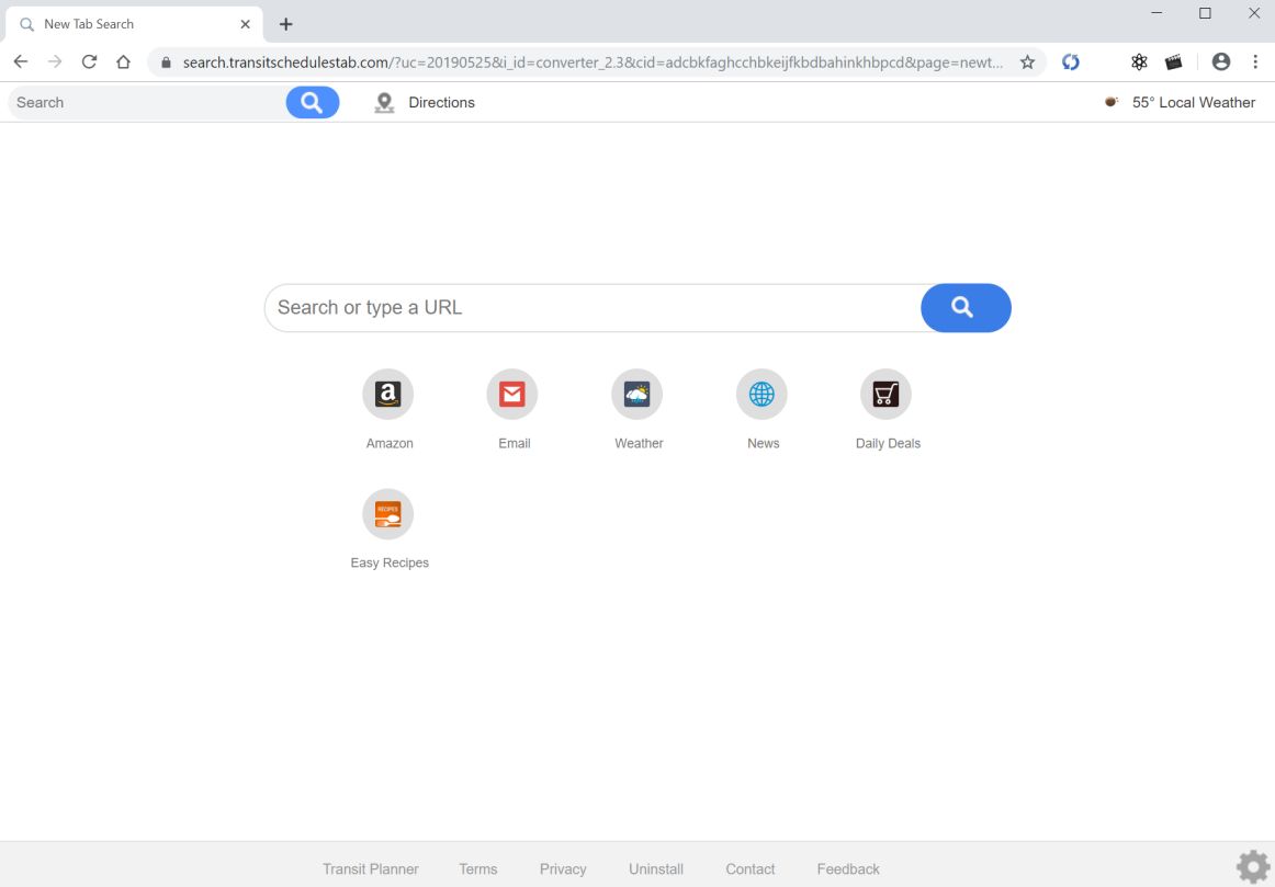 Image: Chrome browser is redirected to Transitschedulestab.com